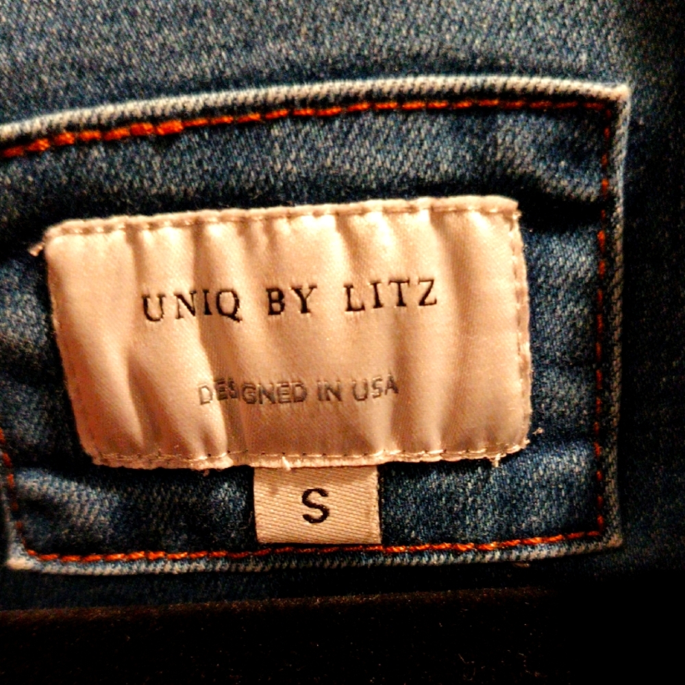 UNIQ BY LITZ Blue Denim Long Sleeve Dress w banded Waist & front/back Pockets Sm